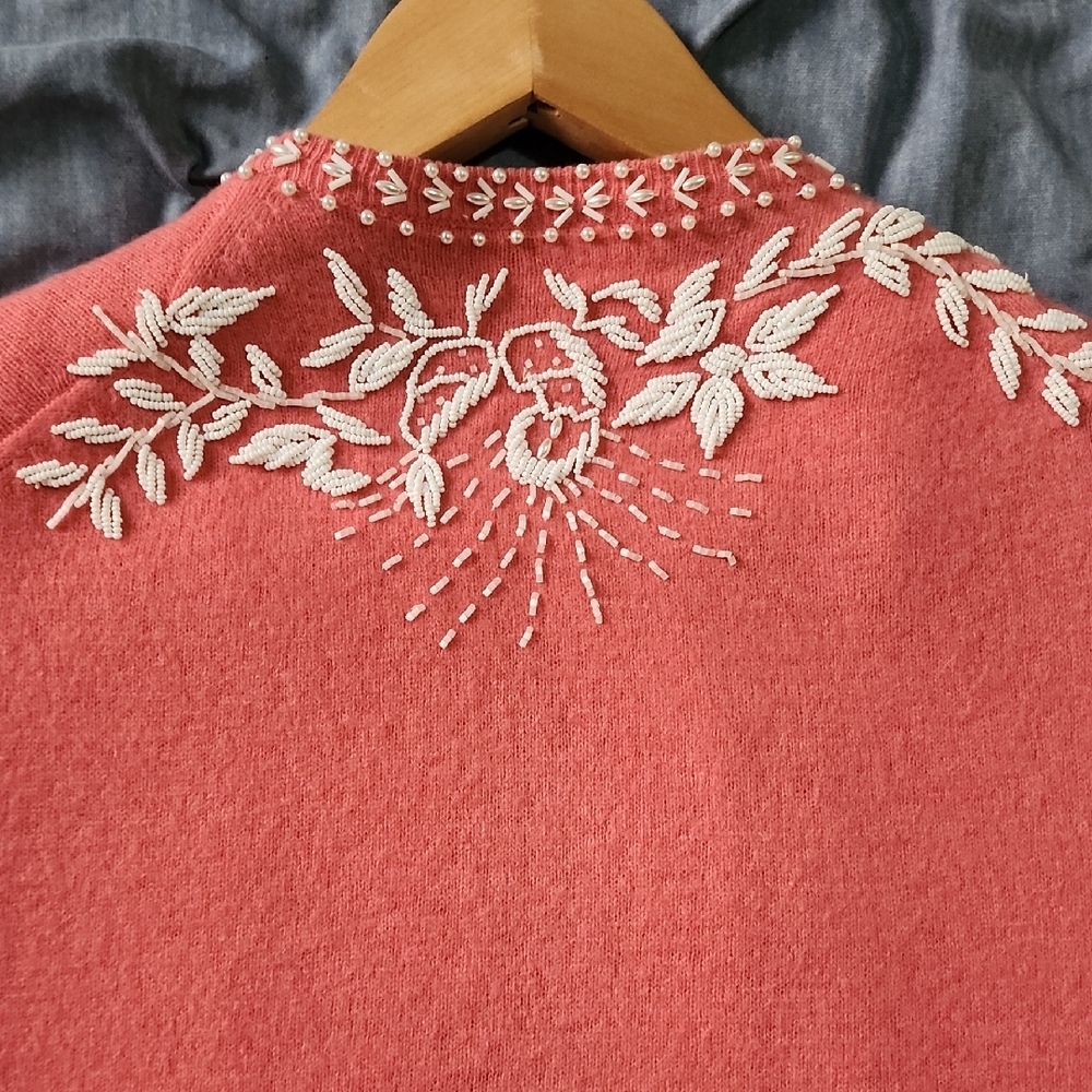 Original Vintage Chic Coral Embroidered Women's Cardigan Sz S/M - Picture 8 of 10